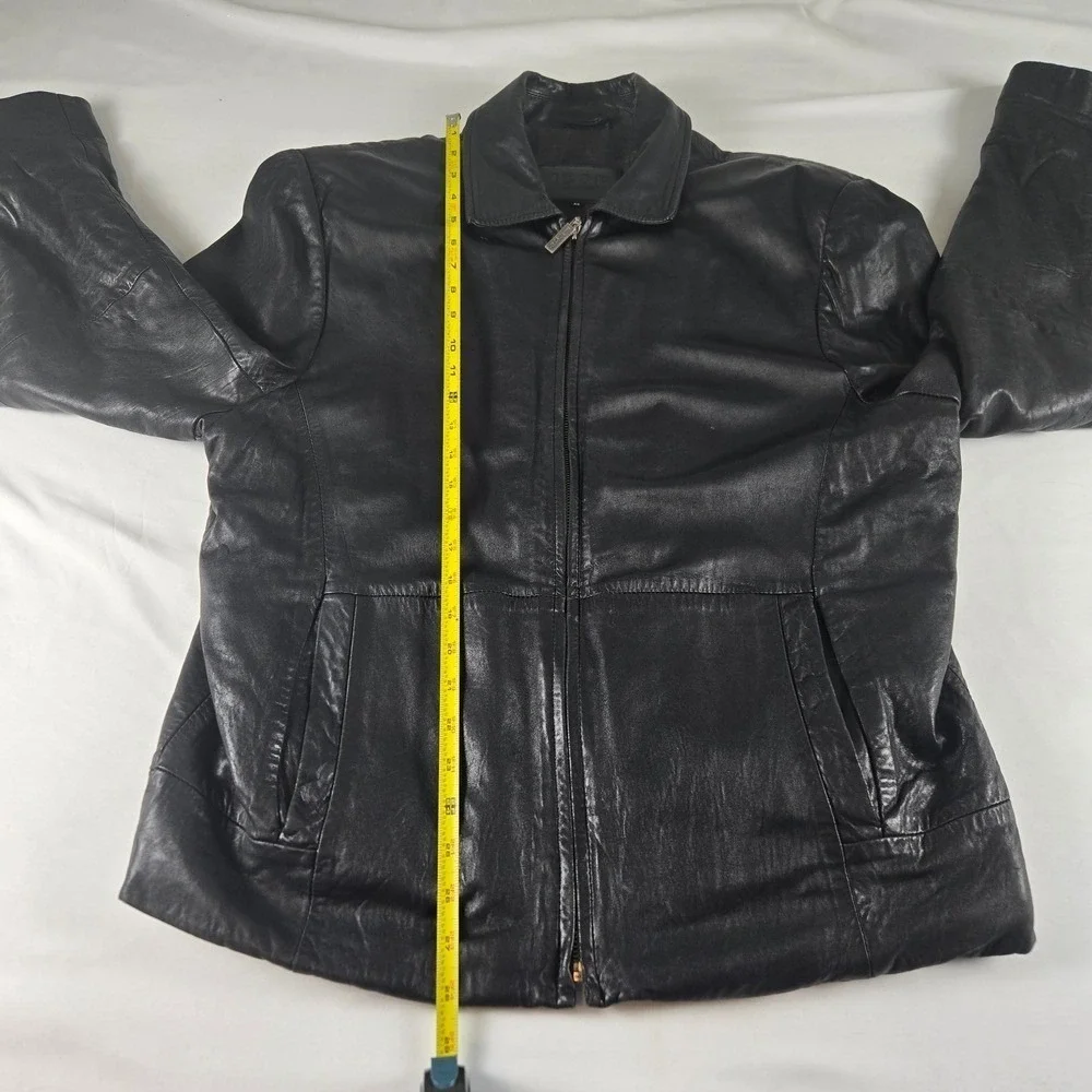 IZOD Leather Jacket Mens Medium‎ Black Full Zip Classic Minimalist Coat